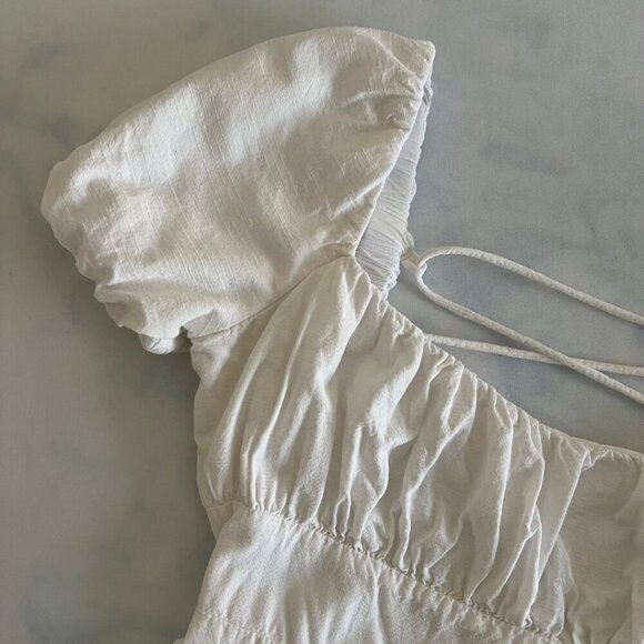 Louna Cotton Lace Up Milkmaid Style Cream Short Sleeve A-Line Mini Dress - Picture 3 of 8